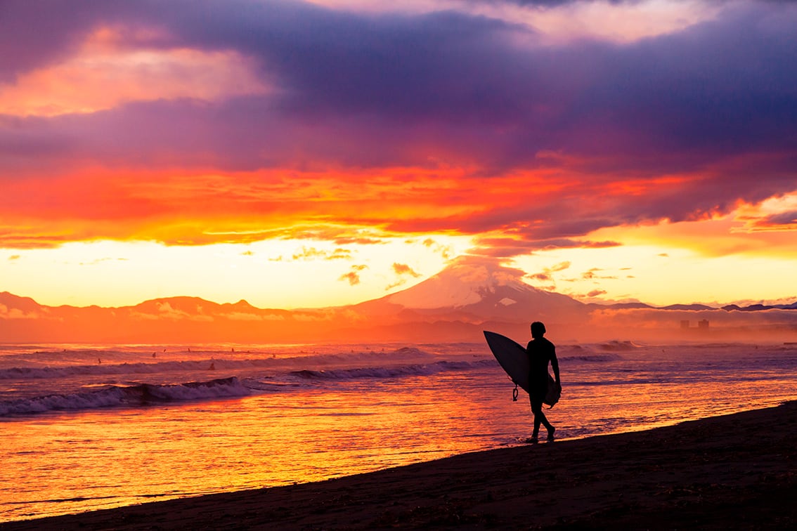 湘南の夕焼けとサーファー【A3プリント】 | Blue Current