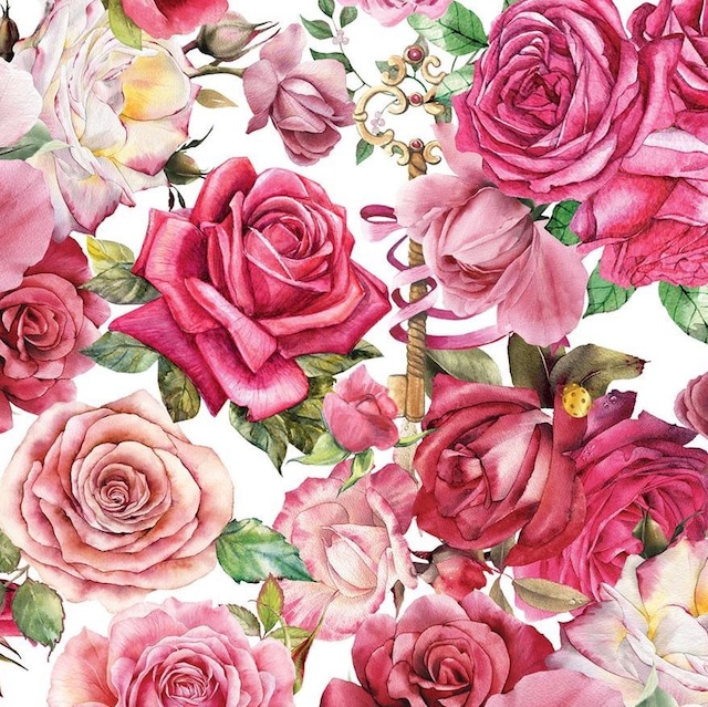 【MICHEL DESIGN WORKS】バラ売り1枚 カクテルサイズ ペーパーナプキン Royal Rose ホワイト