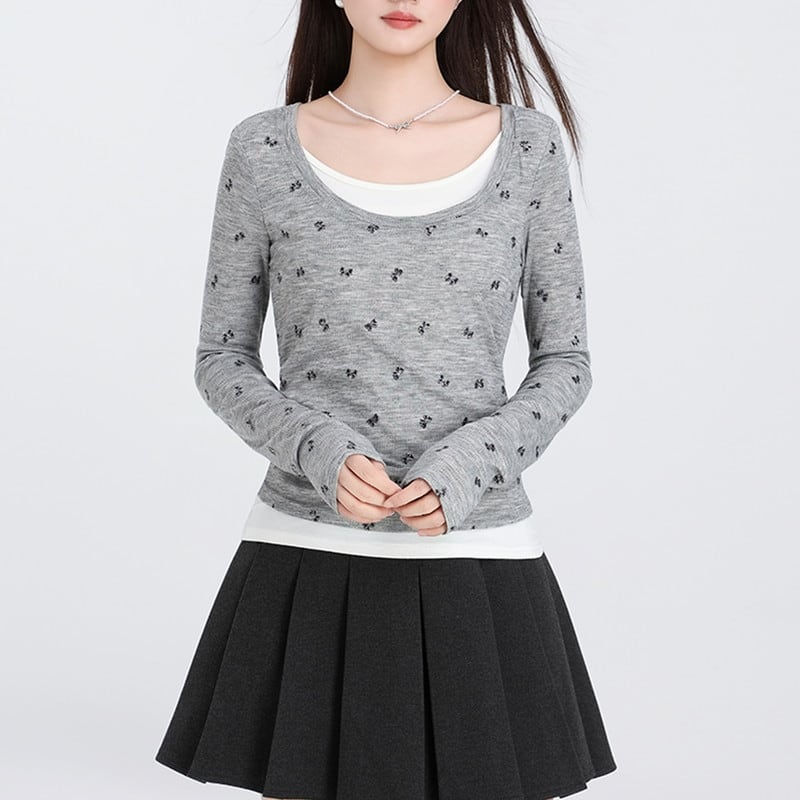 ribbon fake-layered slim cutsew m1352