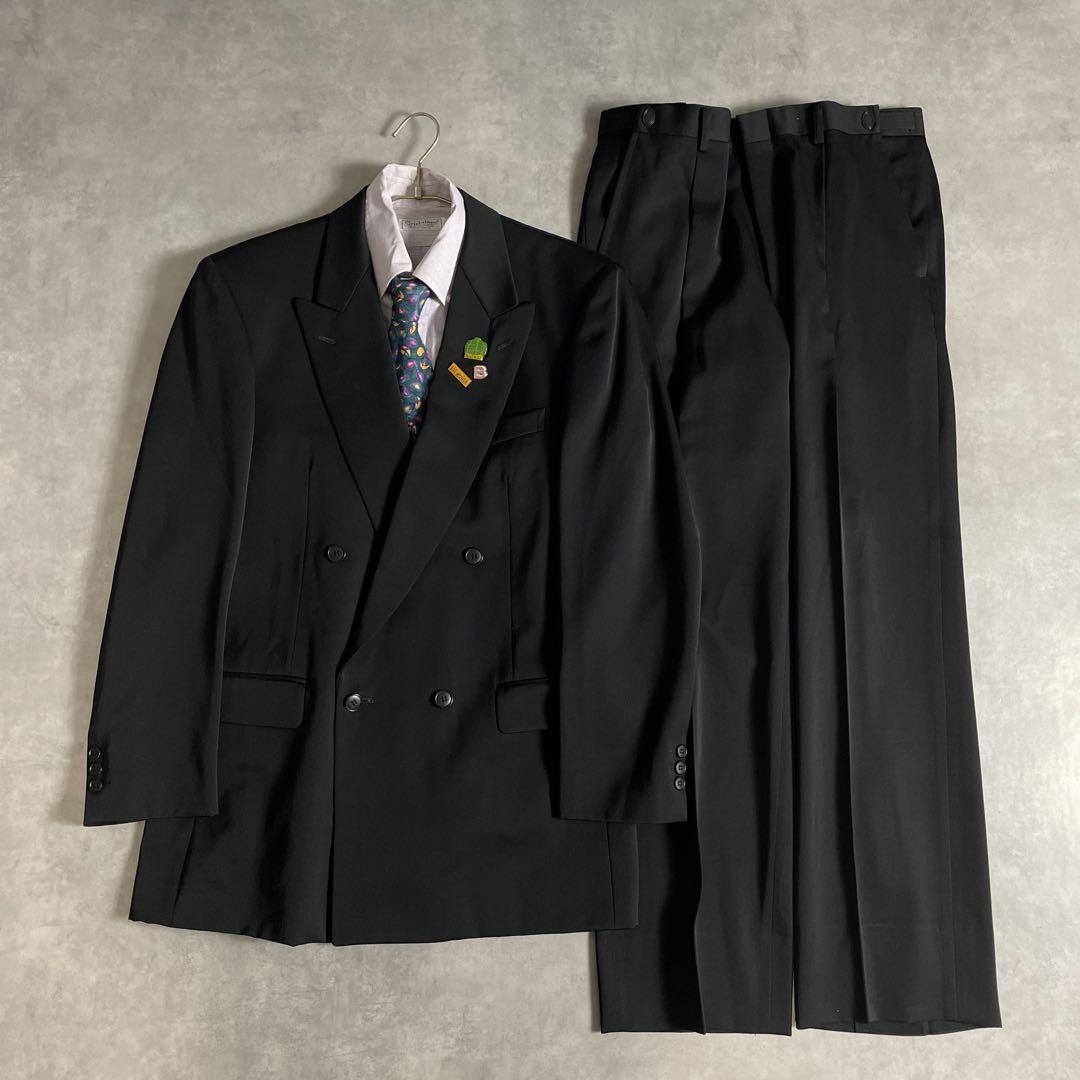 90s vintage スーツ ダブル セットアップ ピンズ vol.46黒緑