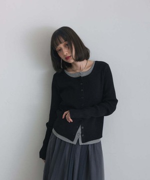 1736 コントラストカラーニットカーディガン black