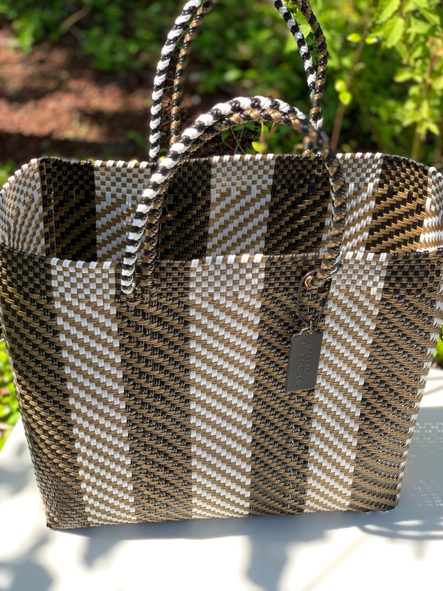 M Mercado Bag (Normal handle) White/Brown/Black