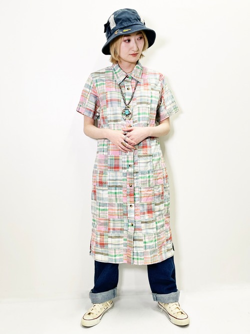 Vintage Plaid Patchworked Shirt Dress