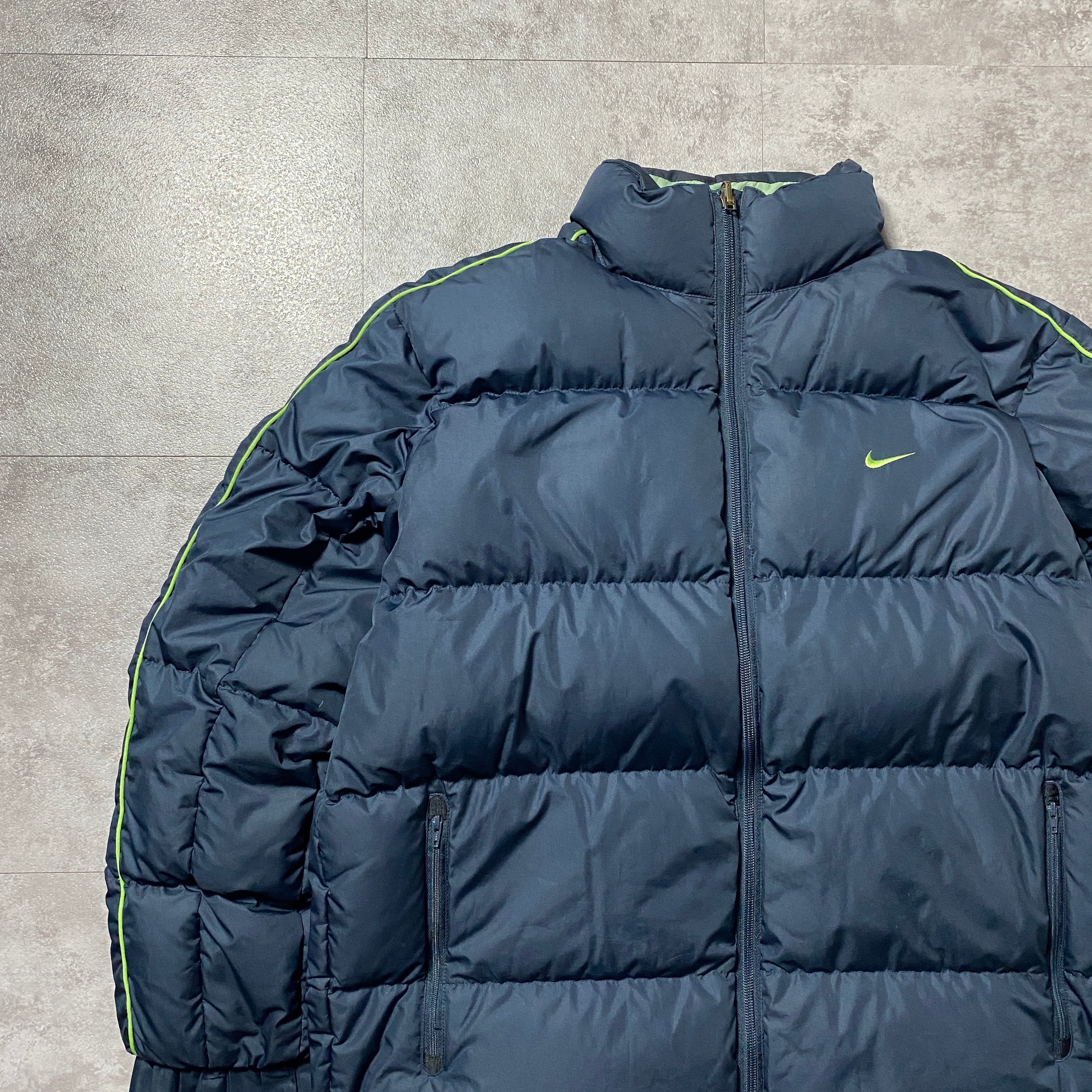 【チーム刺繍】ナイキ カレッジロゴ ナイロンジャケット ネイビー XL 80's NIKE 紺タグ 刺繍ロゴ ナイロン トラックジャケット