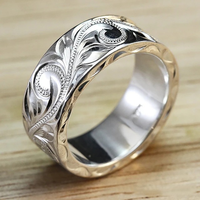 リング 指輪ハワイアン ジルコン エンボス加工  レディース メンズ メッキ ブロンズ 銅 アクセサリー / Simple embossed vine ring (DTC-a632506382413)