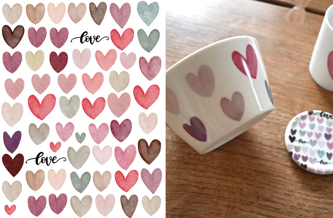 水彩ハート A4サイズ (ポーセリンアート用転写紙)