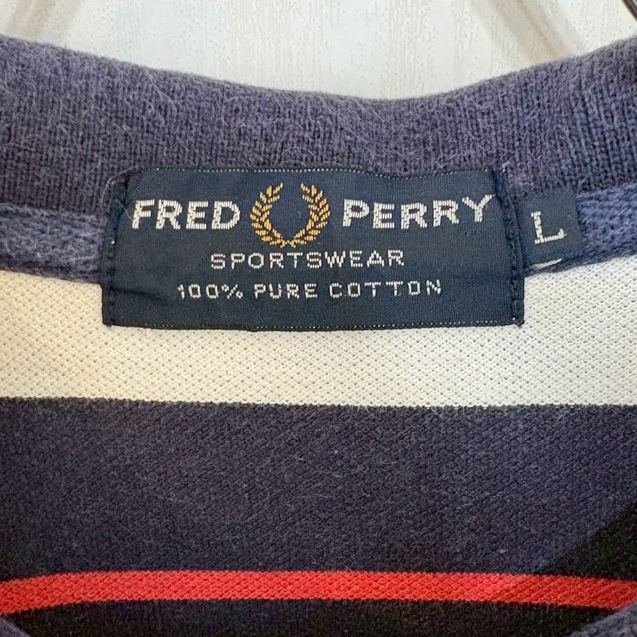 FRED PERRY フレッドペリー ポロシャツ L ボーダー 刺繍ロゴ ワン