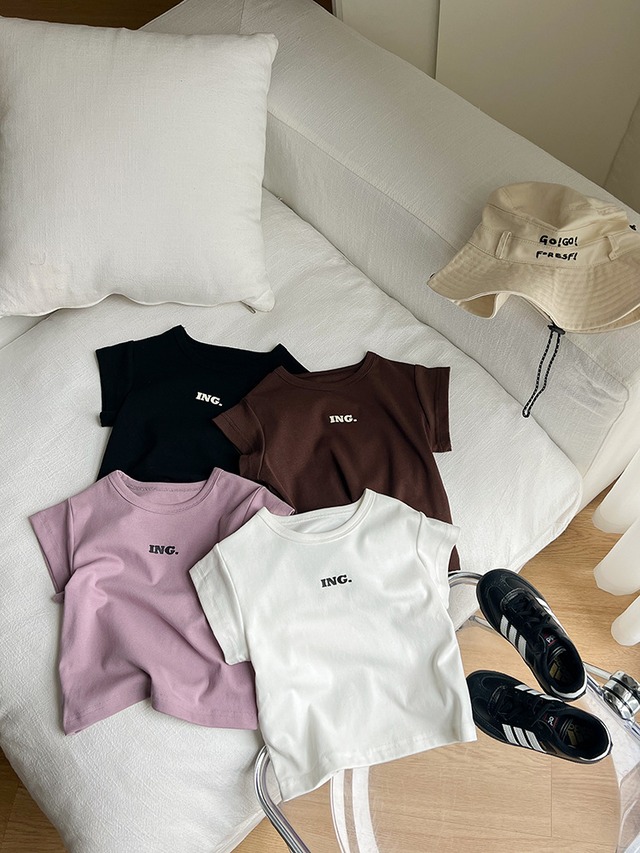 【KID】英字ロゴフレンチスリーブコットンリブTシャツ - 7
