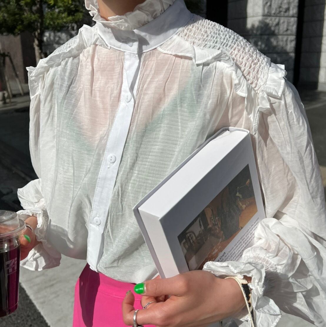 ボトルネックシアーフリルシャツ_LN0928