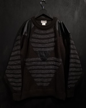 【WEAPON VINTAGE】Leather Switched Design Vintage Loose Pullover Knit
