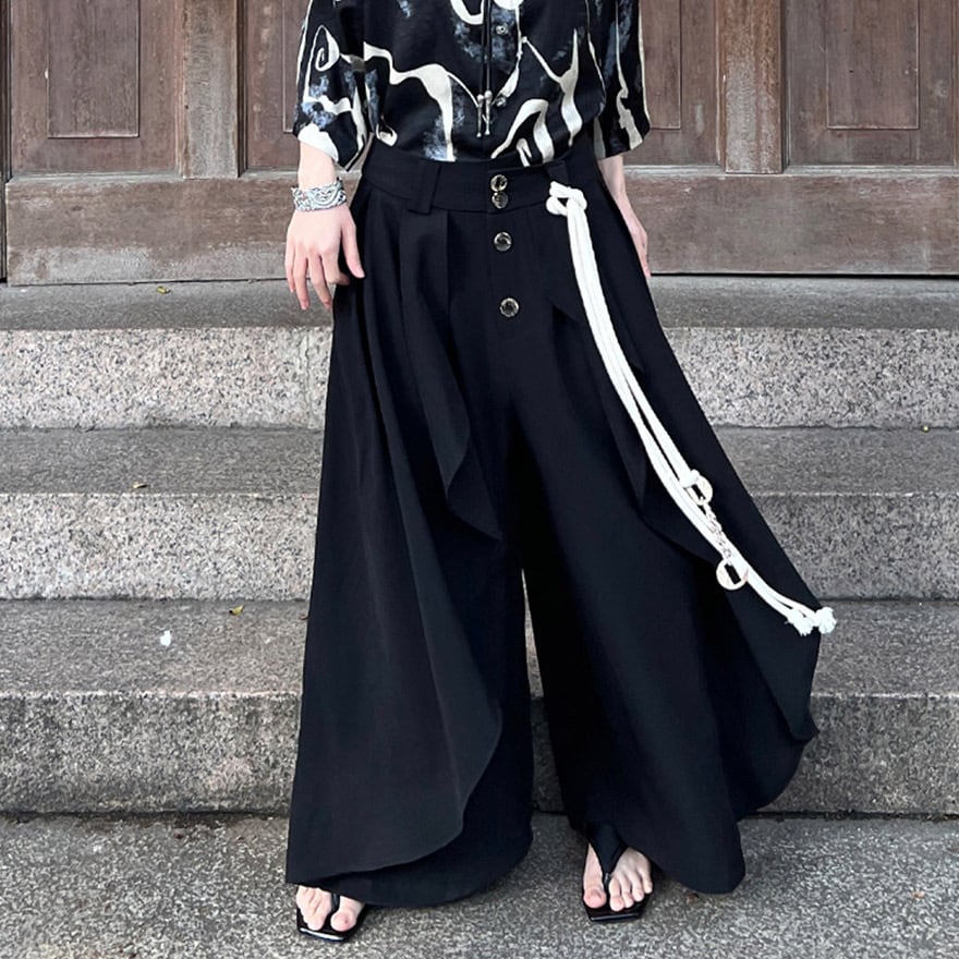 サブカル 服 地雷系 通販 ファッション 女子 ワイドパンツ スカート風 袴 ボタン チャイナ風 中華 レトロ 闇かわいい ストリート系