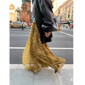 yellow print patchwork elastic waist skirt 〈sk101744〉