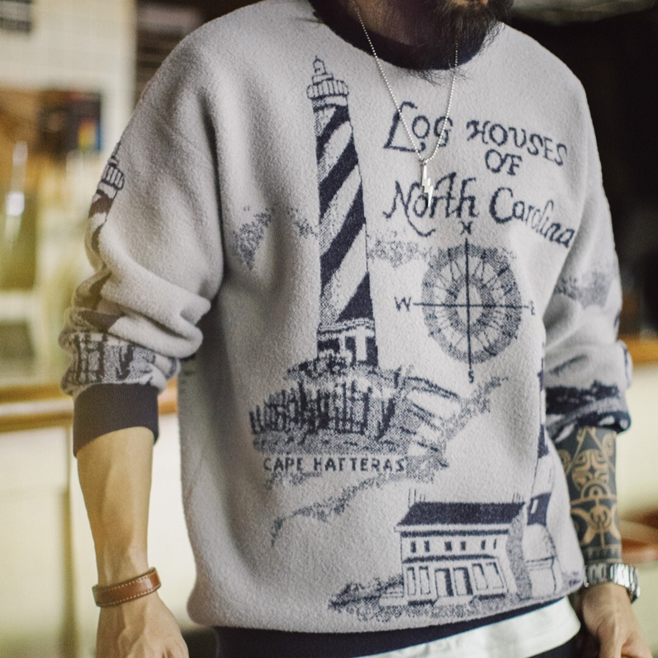 Lighthouse Pattern Crewneck Sweater / ライトハウス パターン クルーネック セーター