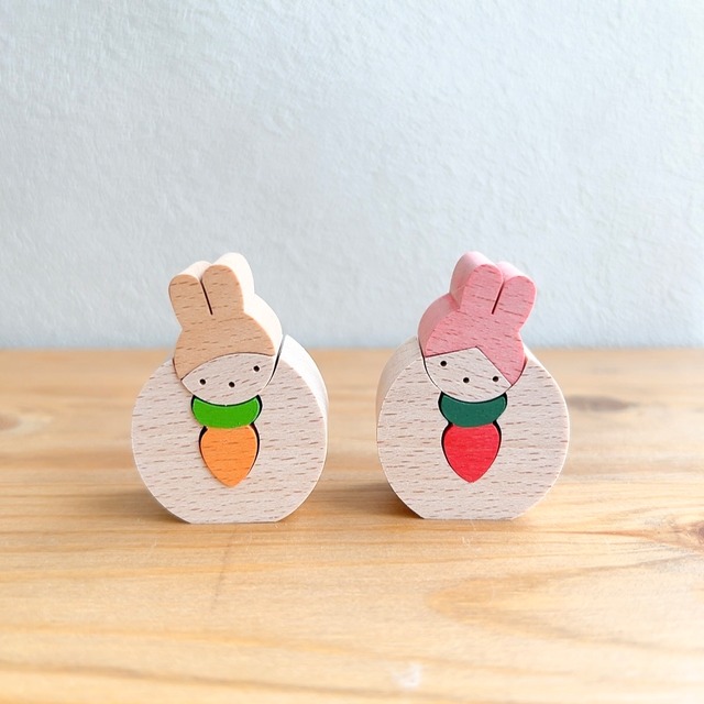 小黒三郎 | 組み木のひな人形 KH252 ウサギっ子びな（小）ひなまつり 雛人形 うさぎ 木製