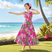 フラダンス 衣装 MermaidLine MMJ マーメイドライン エムエムジェイ ワンピース ドレス ピンク系 花柄 かわいい 華やか 鮮やか 明るい 緑 白 紫 ハワイアン アロハ ハワイアンプリント フラ ダンス レッスン 練習 グリーン系 ホワイト系