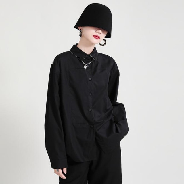 サブカル 服 地雷系 通販 モード系 春服 シャツ バイカラー 大人 きれい デイリー使い カジュアル ゴシック 黒ゴス  ゴシック ロリータ