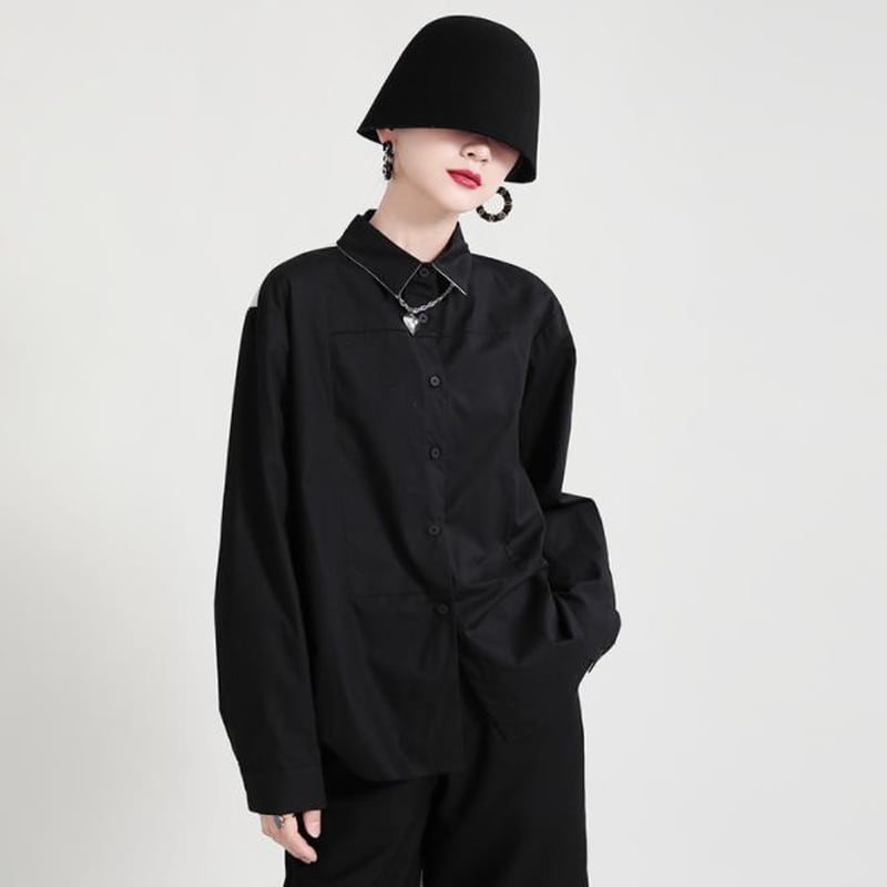 サブカル 服 地雷系 通販 モード系 春服 シャツ バイカラー 大人 きれい デイリー使い カジュアル ゴシック 黒ゴス ゴシック ロリータ