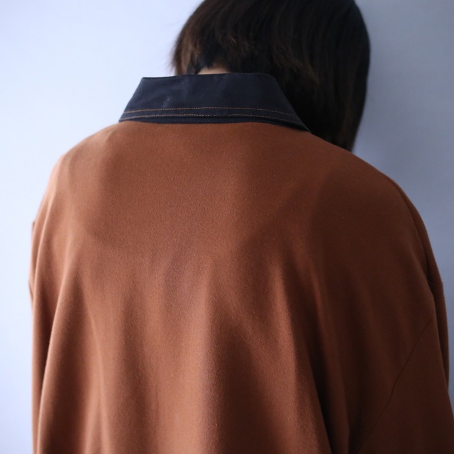 marble knit pocket and switching design elbow patch zip-up loose jacket