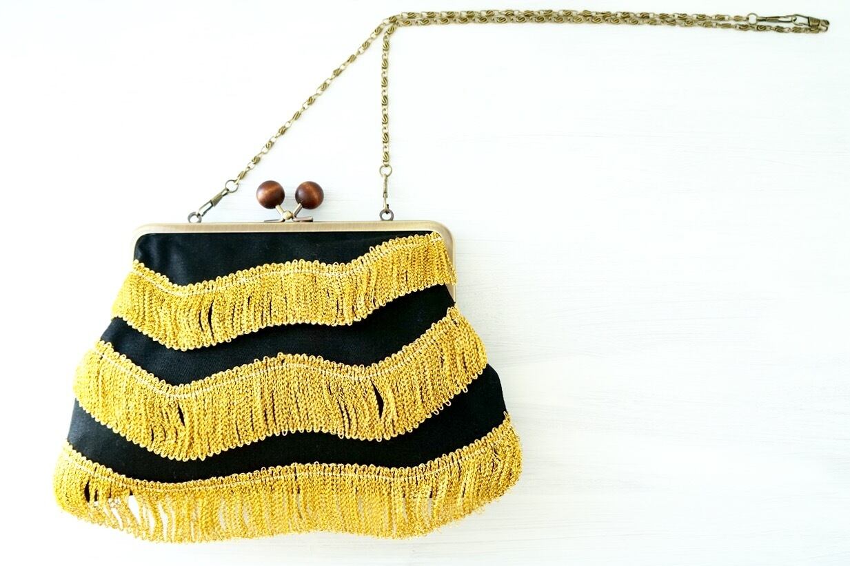 2way Fringe Gamaguchi Clutch Or Shoulder Bag Handmade 手作りレトロフリンジがま口クラッチバッグ ショルダーバッグハンドメイド Atelier Riccisan S
