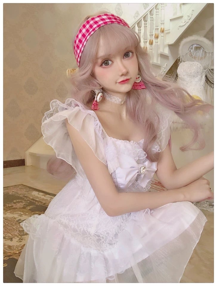 白 ワンピース フリフリ ガーリー ロリータ 原宿 姫 ホワイト リボン