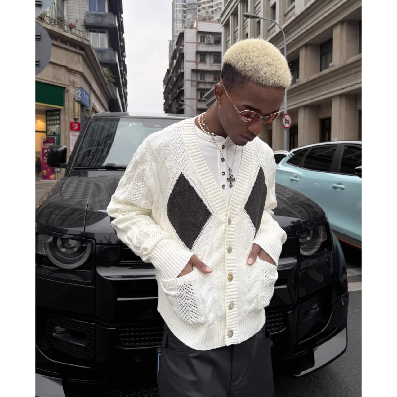 DRIP6833】STEEPC Cable Knit Argyle V-Neck Cardigan | DRIP | ドリップ