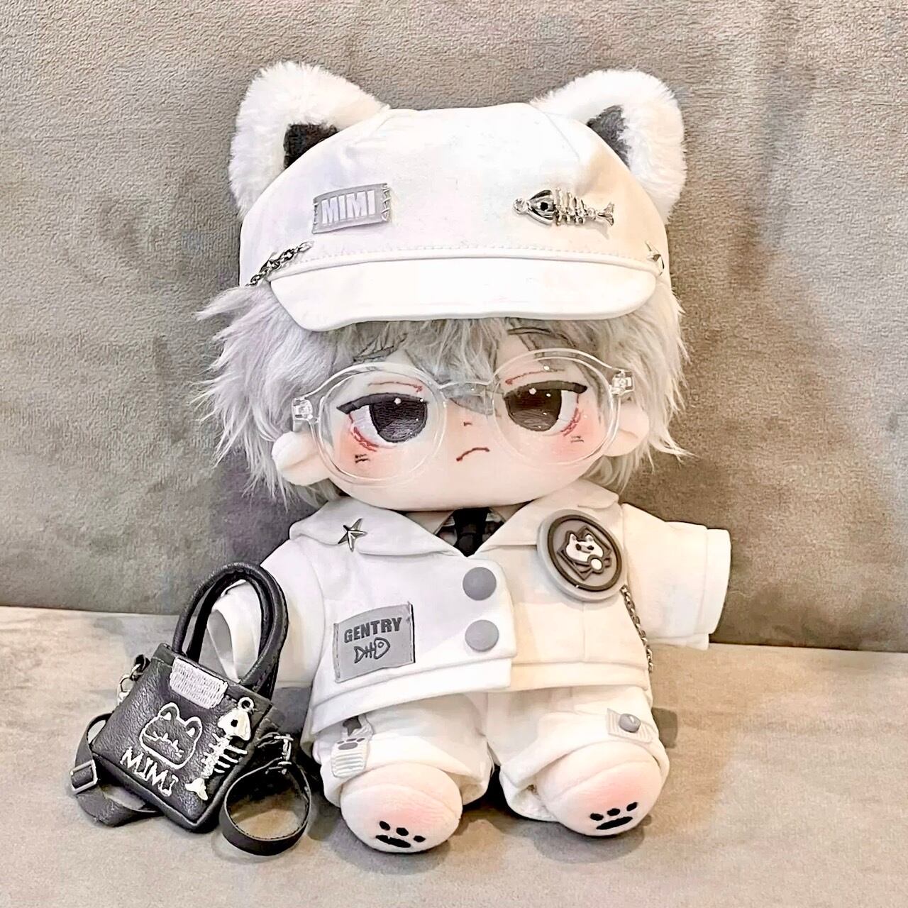 ぬい服 猫耳のおしゃれスーツ 全身セット ブラック ホワイト 20cm 韓国