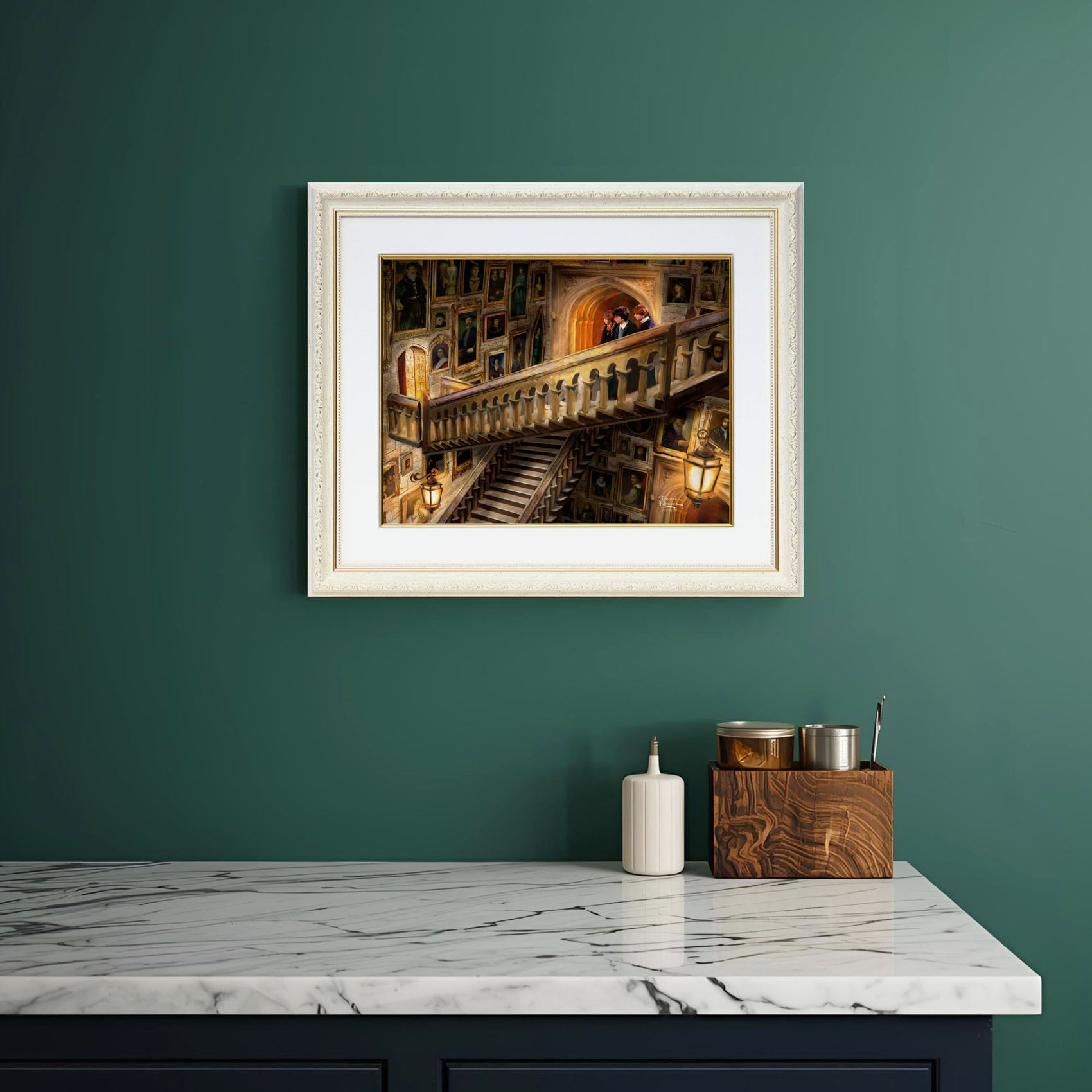 トーマス キンケード スタジオ「ハリー・ポッター/グランド ステアケース」額縁 作品証明書 展示用フック付き アートプリントポスター