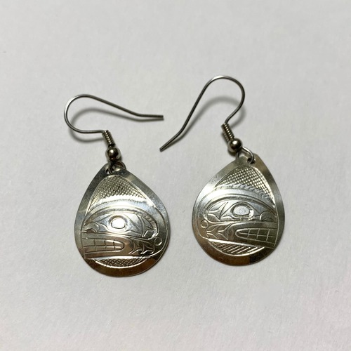First Nations Hand Carved Sterling Pirced Earrings Made By Don Lancaster (Killer Whale Motif)