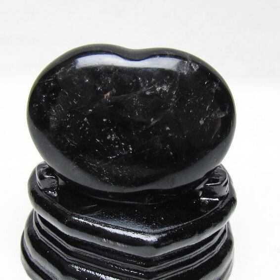 モリオン 置物 ハート 黒水晶 一点物 台座付属 145-2098