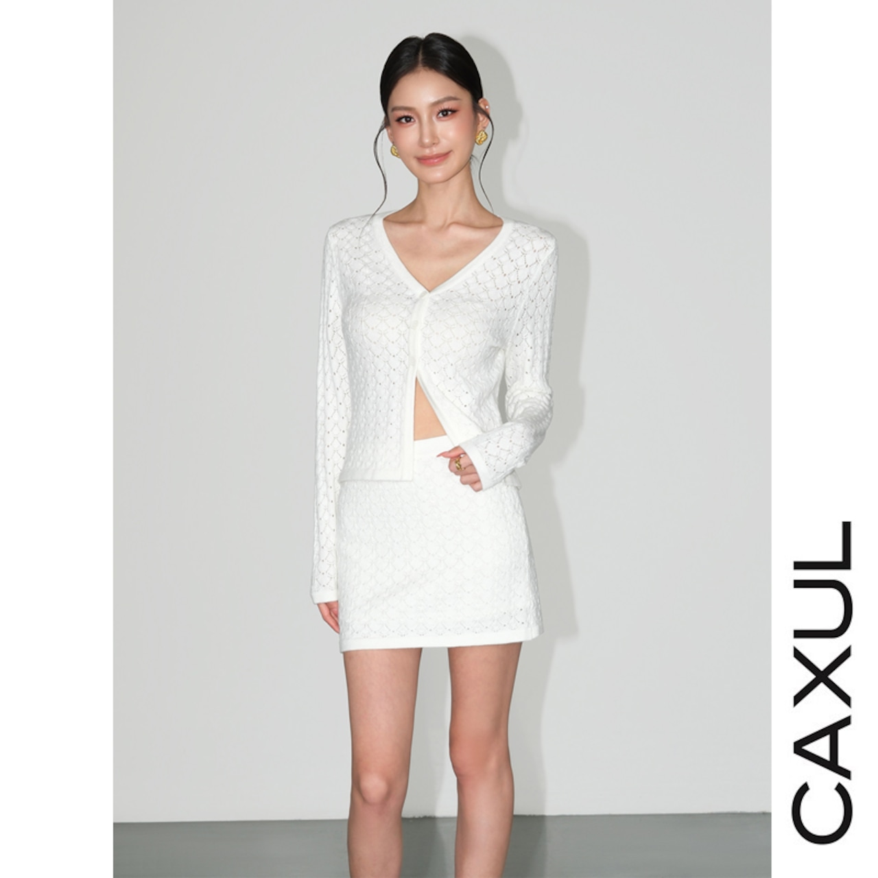 Lace Knit Cardigan & Mini Skirt Set-Up/2color