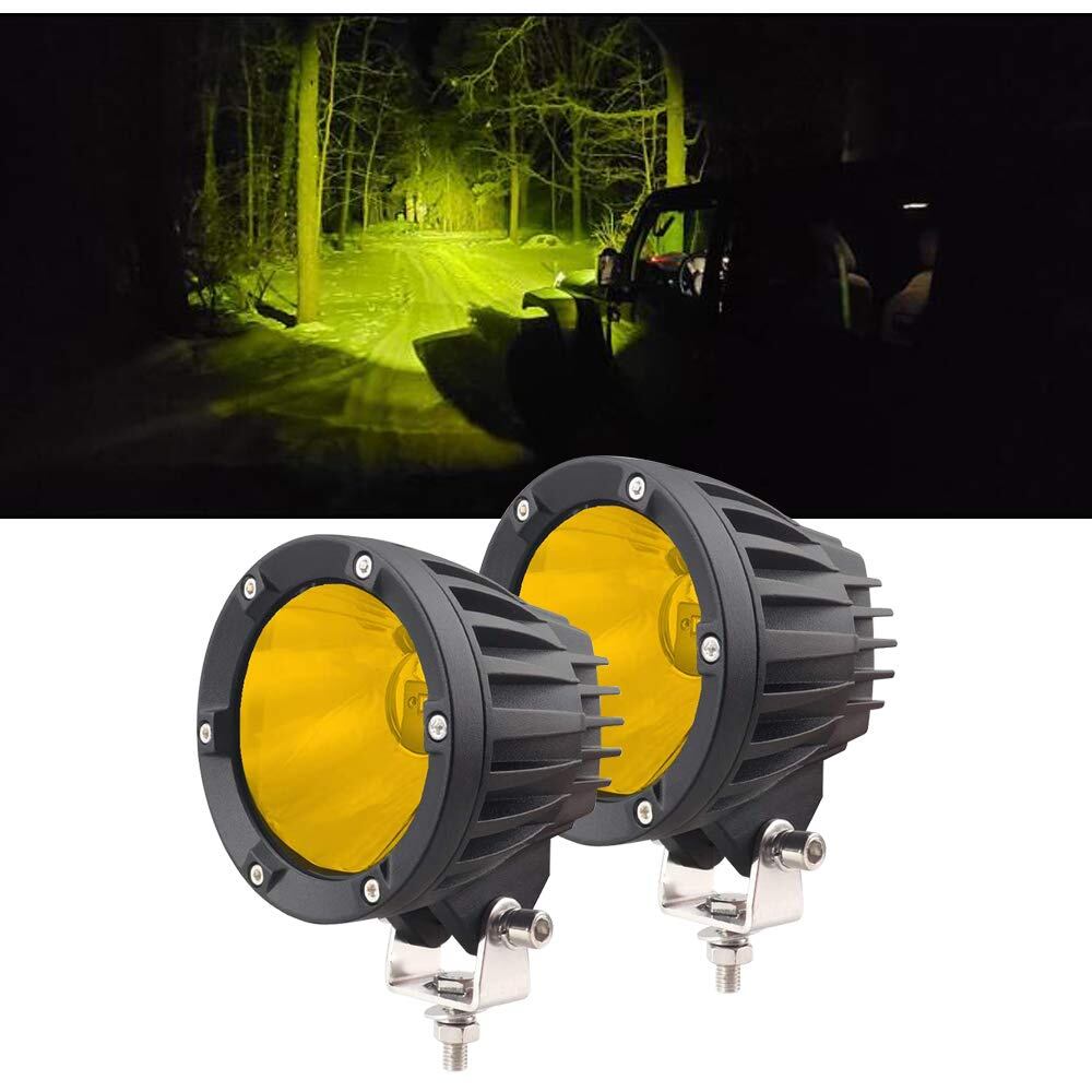 CHELHEAD バイク用 LED フォグランプ 50W 4インチ 2個セット - 防水 高輝度 イエロー光 広角/狭角一体 12V/24V 対応 (トラック・重機・SUV・ATV・UTV 兼用) 作業灯 デッキライト 前照灯 集魚灯