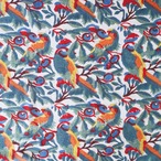 ブロックプリント生地【50cm単位】インド綿 BIRD柄 白×グリーン #24310-WT1