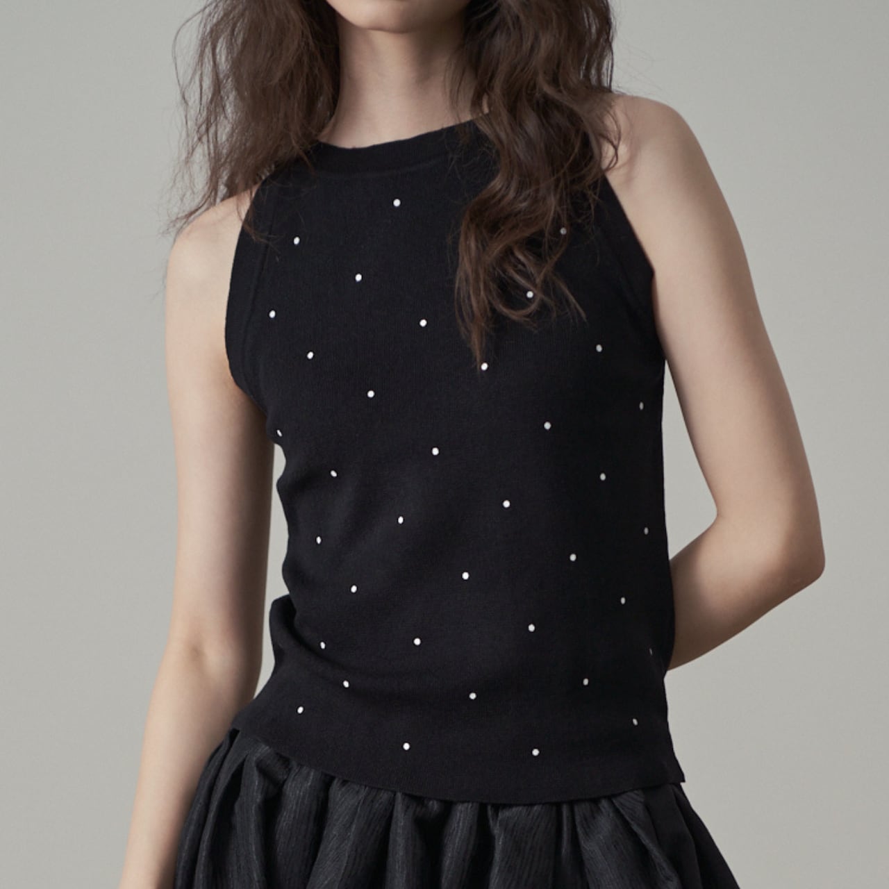 マイクロドットノースリーブニットソー 01076