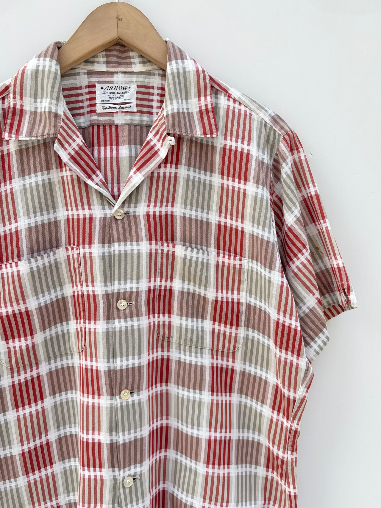 60s ARROW S/S OPEN COLLAR SHIRT MADE IN USA Size M