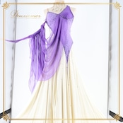 社交ダンス 衣装 スタンダード ドレス ワンピース 紫 アイボリー zdenka arko ズデンカ・アルコ デモ 競技 ダンス パーティ 発表会 ホワイト系 パープル系 落ち感 デザイン ステージ用 コスチューム おしゃれ 上品 レディース エレガント 大人用 フォーマル