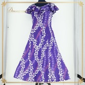 フラダンス 衣装 ワンピース ドレス パープル系 マーメイドライン プルメリア柄 フリル 紫 白 華やか ハワイアン アロハ MermaidLine MMJ エムエムジェイ 日本製 鮮やか かわいい ハワイアンプリント ホワイト系 ピンク系