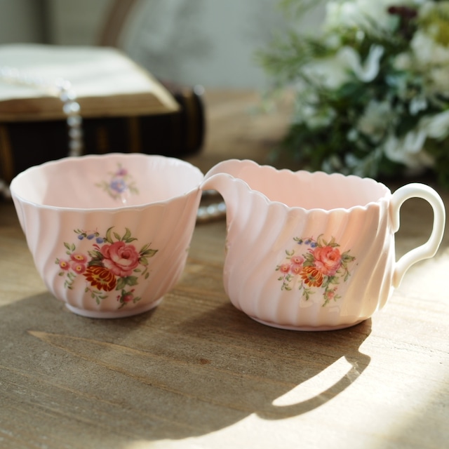 Minton｜ミントン　ロゼッタ　パステルピンクが可愛いクリーマー＆シュガーボウル