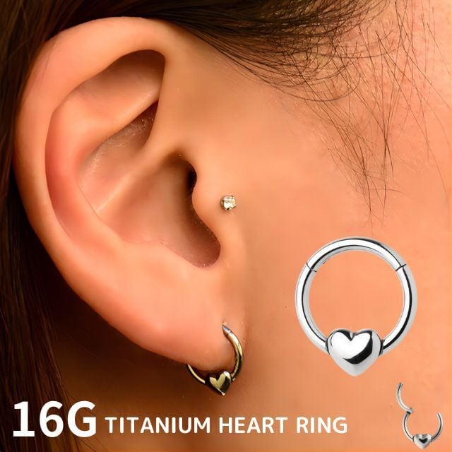 ワンタッチピアス 16G ハート リングピアス クリッカー 金属アレルギー