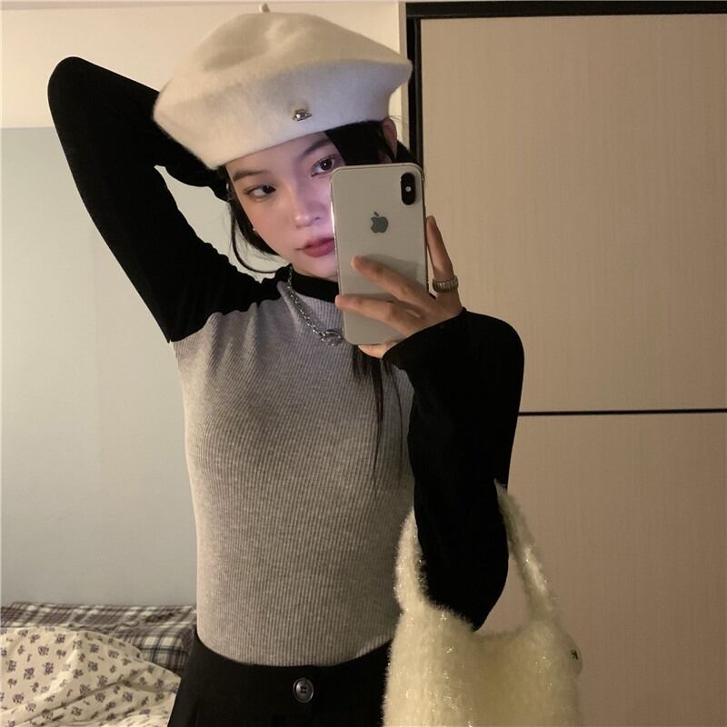 スタンダードオータムTシャツ シャツ スリムプルオーバー ロング レトロ 秋物 モンロー34996031343