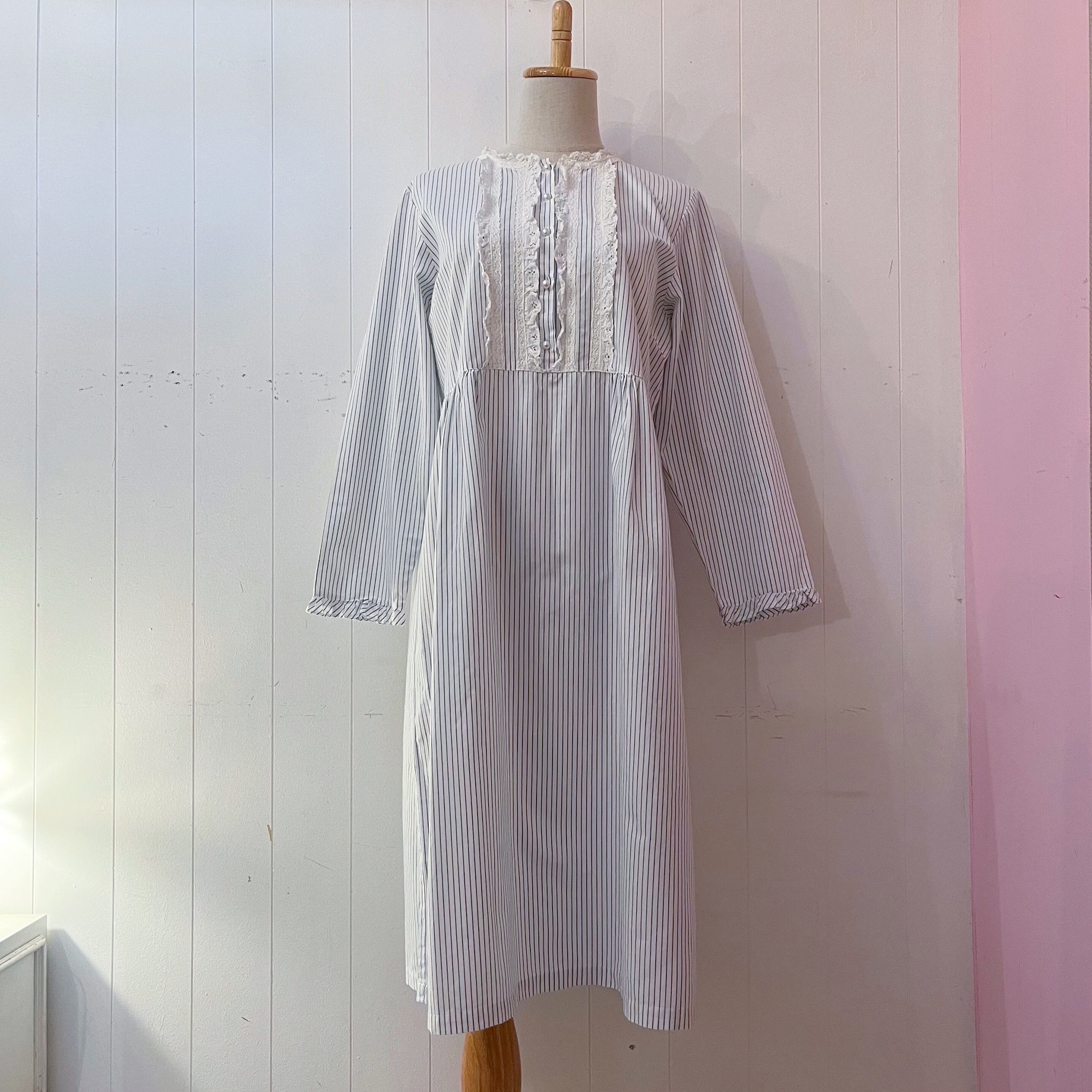 blue stride cotton lace one-piece