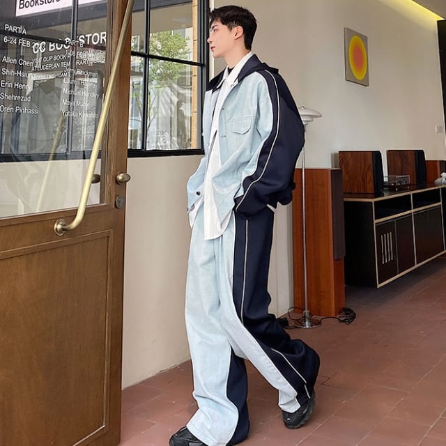 予約販売】メンズ セットアップ メンズ デニム カジュアル フード 男前