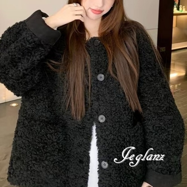 2色 エコファ ジャケット ブルゾン アウター ボタン ウォーム感（MB189）φ