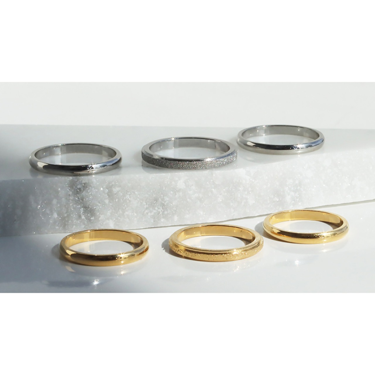 【ネコポス便】リング 金属アレルギー対応 3本セット リング ステンレス 指輪 スターダスト サンドブラスト 砂目 サージカルステンレス 4号 6号 9号 11号 ピンキーリング