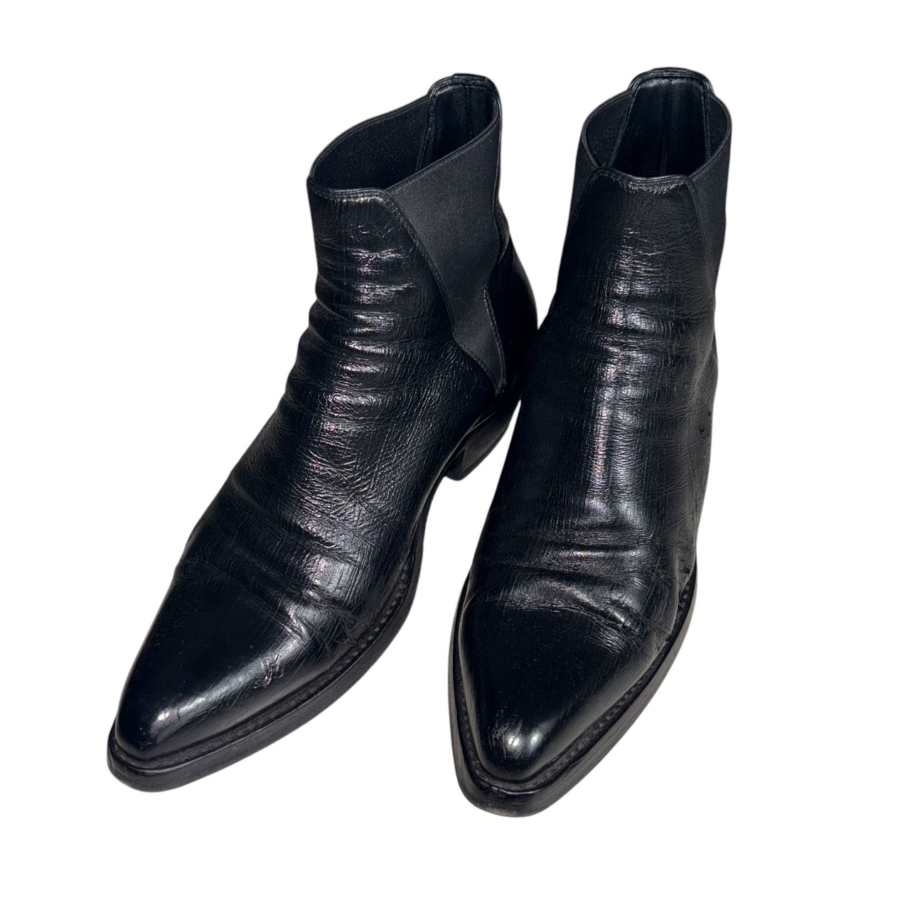 SAINT LAURENT PARIS black leather heel boots
