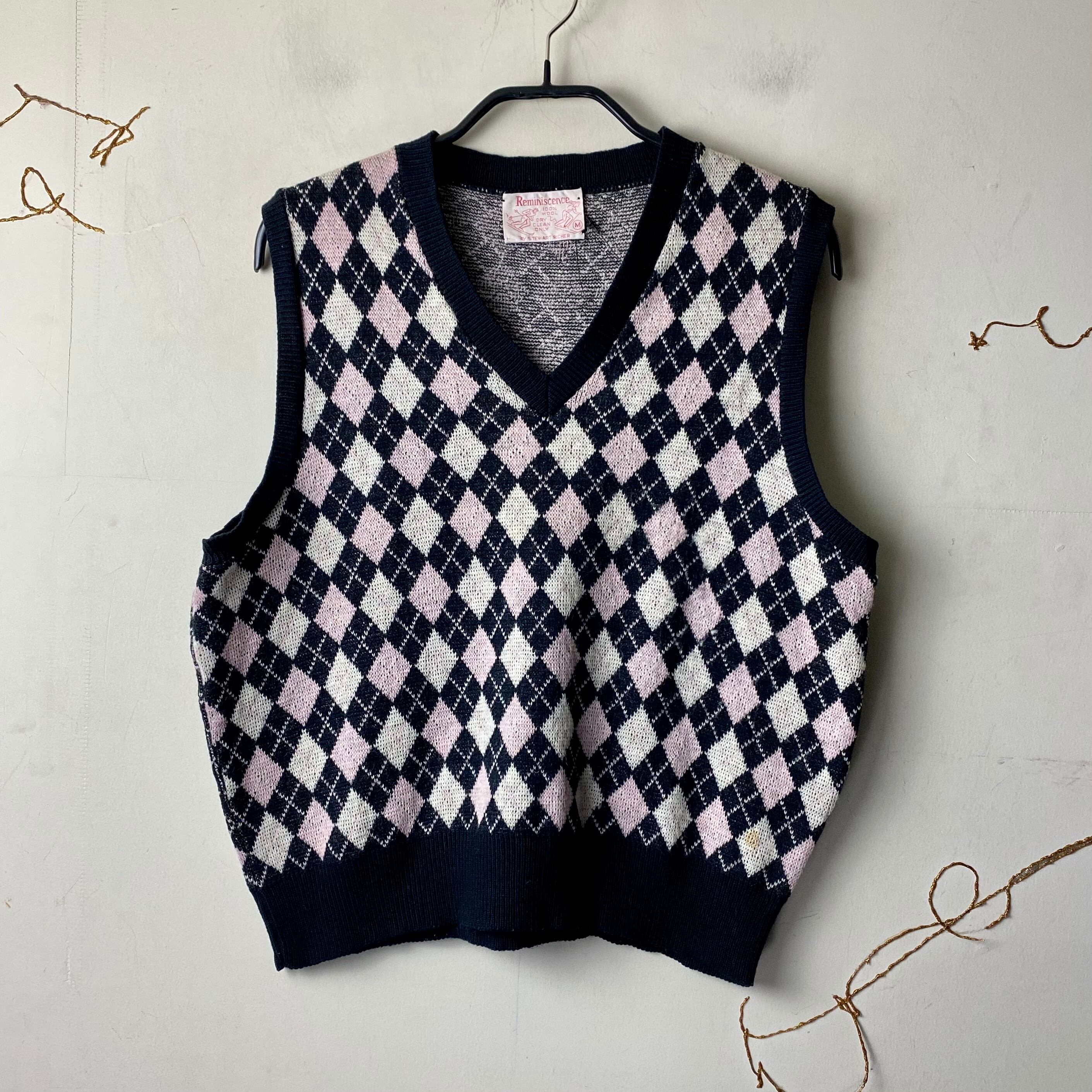 vintage REMINISCENCE black×pink argyle knit vest | NOIR ONLINE