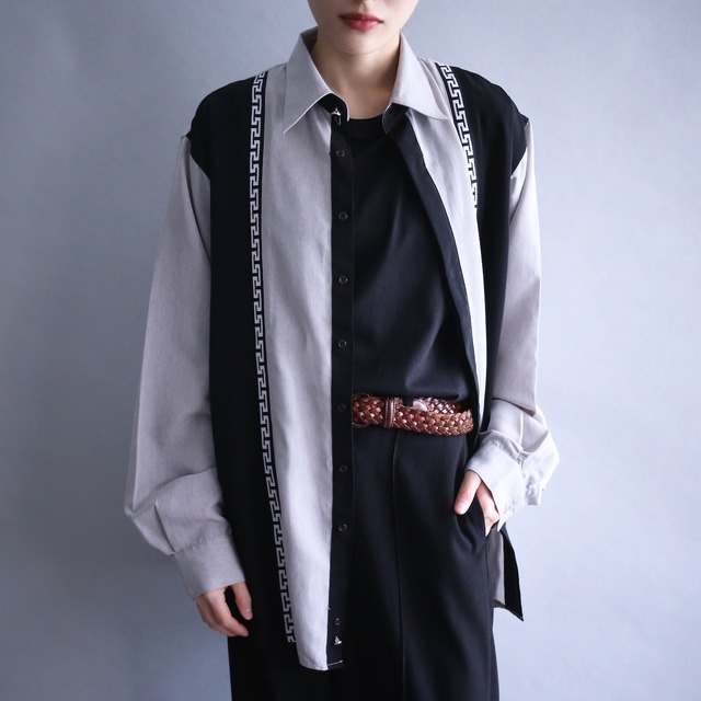 switching pattern fly-front minimal design loose shirt