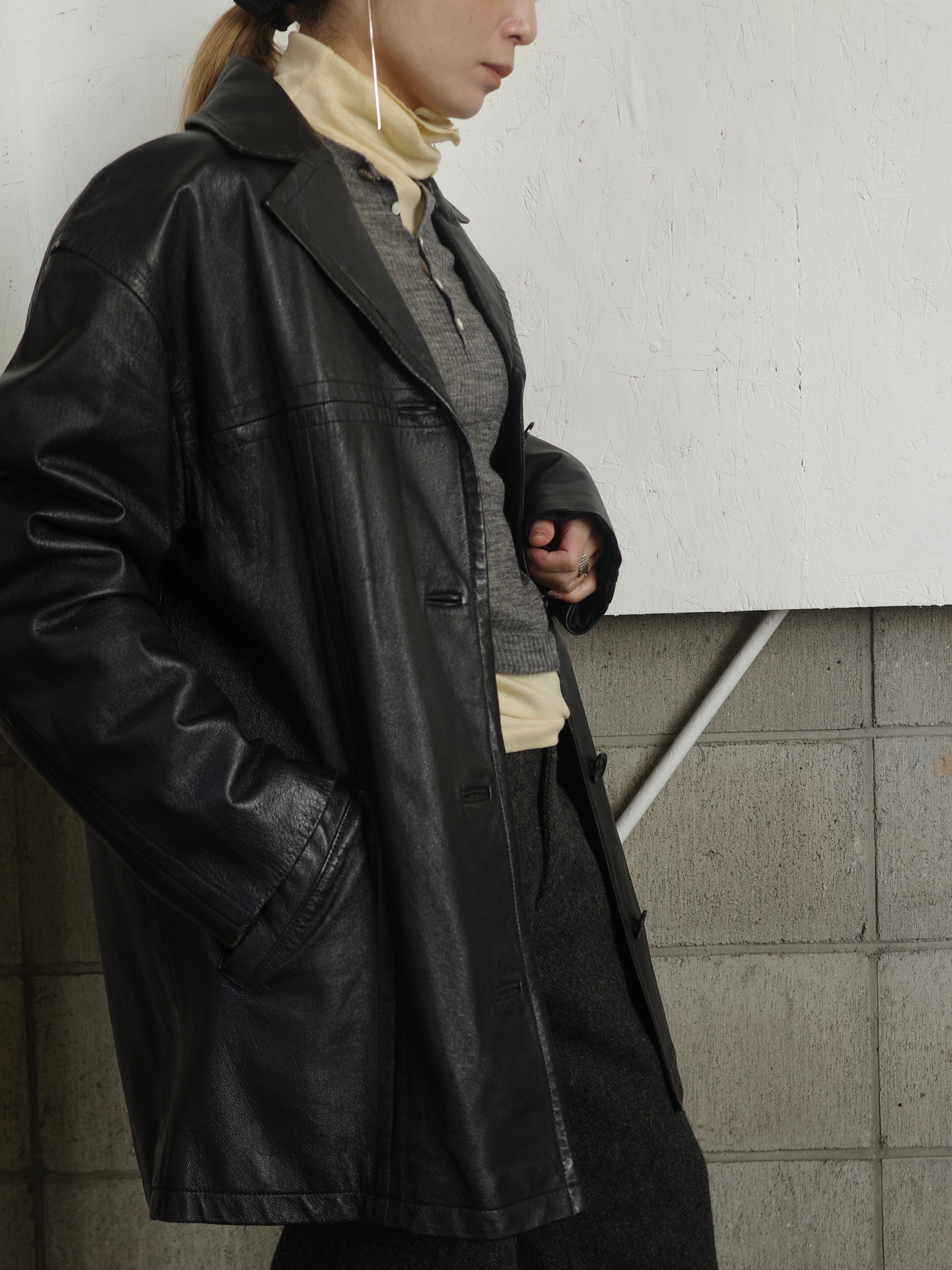 vintage>leather over coat | CherLife