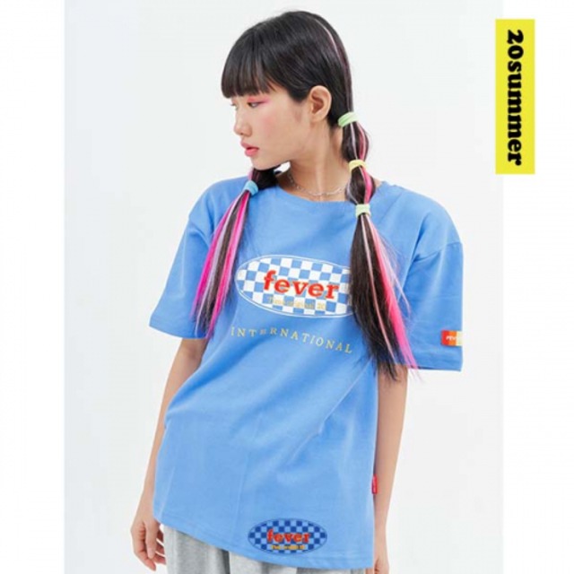 [FEVERTIME] 20 Checker shirts SKYBLUE 正規品  韓国 ブランド 半袖 T-シャツ