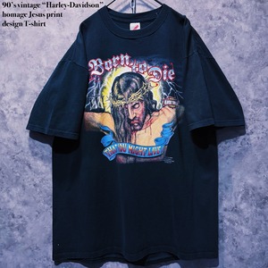 【 doppio】90’s vintage “Harley-Davidson” homage Jesus print design T-shirt