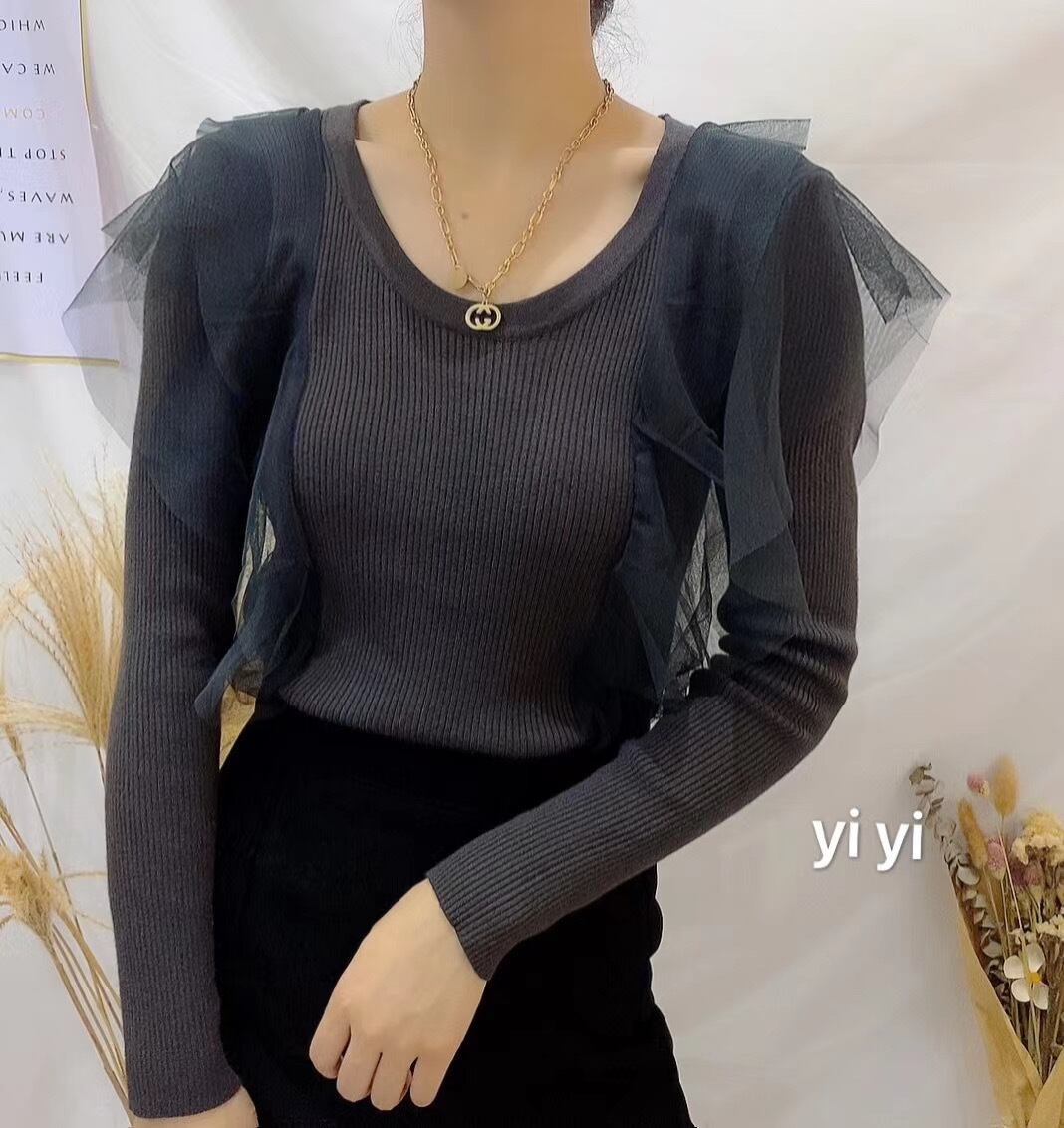 チュールフリルリブニット